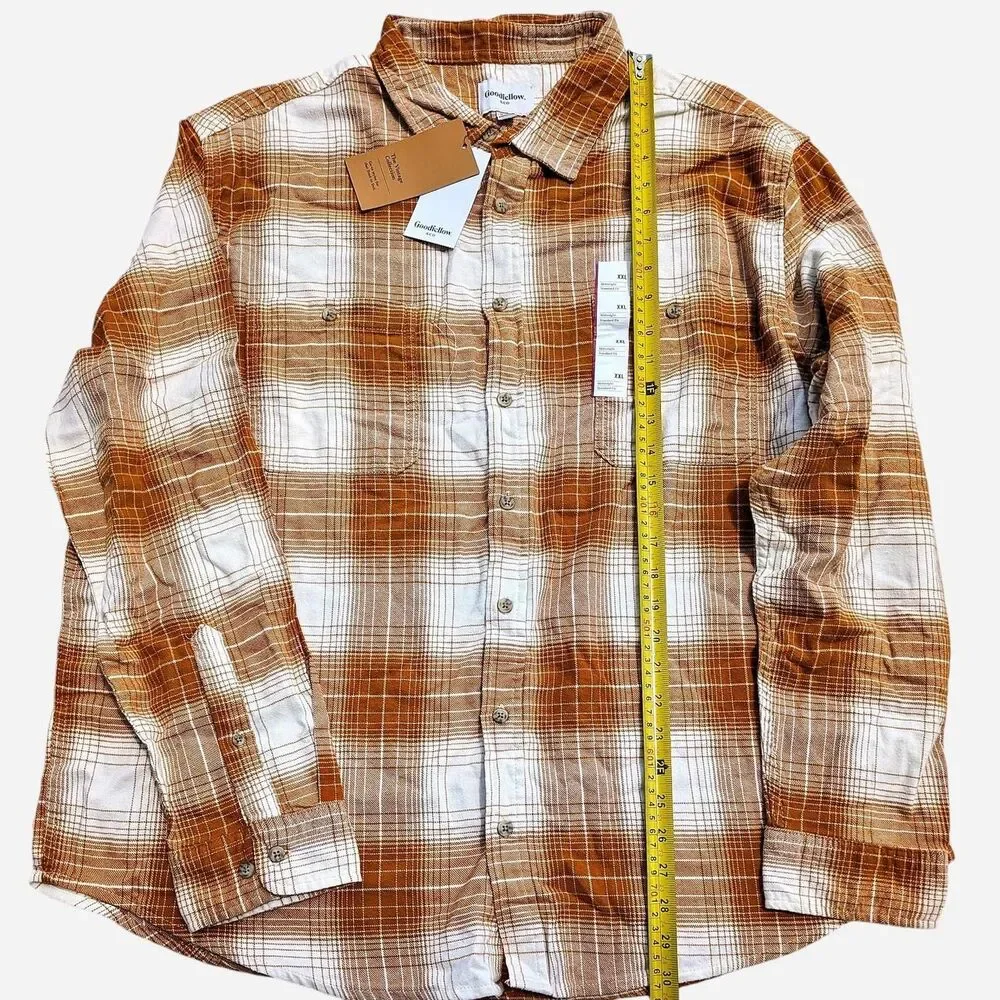 Goodfellow & Co. Vintage Collection Orange & White Plaid Flannel Shirt Size XXL